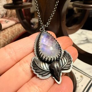 Sterling Silver Bird Skull Quartz Necklace